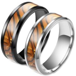 **COI Titanium Black/Silver Black Brown Camo Beveled Edges Ring-6974BB