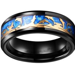 **COI Black Titanium Blue Rose Dolphin Beveled Edges Ring-6982BB