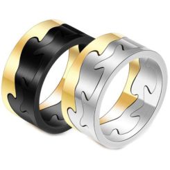 **COI Titanium Gold Tone Black/Silver  Puzzle Ring-7010BB