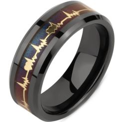 **COI Black Titanium Heartbeat & Heart Beveled Edges Ring-7031BB