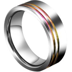 **COI Tungsten Carbide Rainbow Pride Offset Double Groove Pipe Cut Flat Ring-7058DD