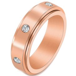 **COI Black/Rose/Gold Tone/Silver Titanium Step Edges Rotating Ring With Cubic Zirconia-7066AA