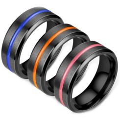 **COI Black Titanium Blue/Orange/Rose Center Groove Beveled Edges Ring-7073BB