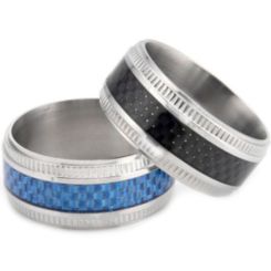 **COI Titanium Step Edges Black/Blue Carbon Fiber Ring-7078BB