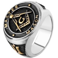 **COI Titanium Gold Tone Black Silver Masonic Freemason Ring-7088CC