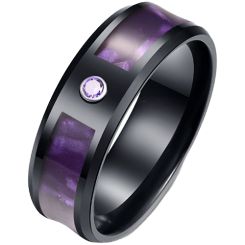 **COI Black Titanium Wood Beveled Edges Ring With Cubic Zirconia-7094BB