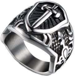 **COI Titanium Black Silver Cross Sword Signet Ring-7110AA