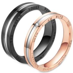 **COI Titanium Black/Rose Silver Couple Wedding Band Ring-7125BB