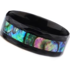 **COI Black Titanium Faceted Ring With Abalone Shell-7134BB