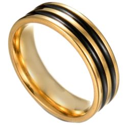 **COI Titanium Black Gold Tone Double Grooves Ring-7142CC