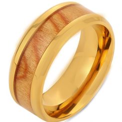 **COI Gold Tone/Black/Silver Titanium Beveled Edges Ring With Zebra Wood-7162CC