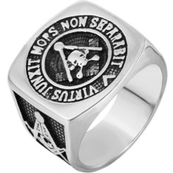 **COI Titanium Black Silver Masonic Freemason Ring-7176CC