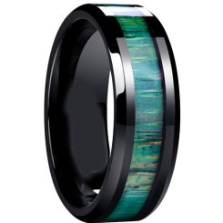 **COI Black Titanium Green Wood Beveled Edges Ring-7183BB