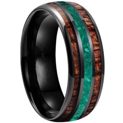 **COI Black Titanium Green Malachite & Wood Dome Court Ring-7184BB