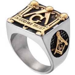 **COI Titanium Black Gold Tone Silver Masonic Freemason Ring-7195BB