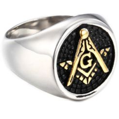 **COI Titanium Black Gold Tone Silver Masonic Freemason Ring-7199BB