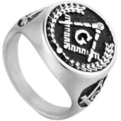 **COI Titanium Black Silver Masonic Freemason Ring-7204AA