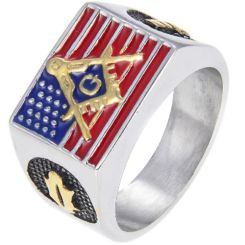 **COI Titanium Black Red Blue Gold Tone Silver Masonic Freemason Ring-7206AA