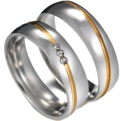 **COI Titanium Gold tone Silver Groove Ring With/Without Cubic Zirconia-7211BB