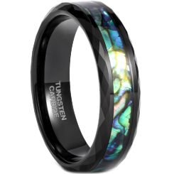 **COI Black Tungsten Carbide Faceted Ring With Abalone Shell-7219BB