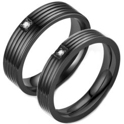 **COI Black Titanium Grooves Ring With Cubic Zirconia-7255BB
