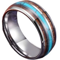**COI Titanium Dome Court Ring With Turquoise & Wood-7266BB