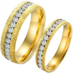 **COI Gold Tone Titanium Sandblasted Ring With Cubic Zirconia-7277BB