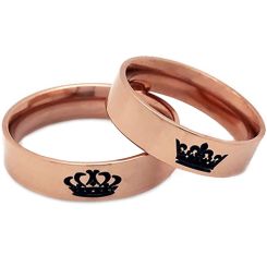 **COI Rose Titanium King Queen Crown Pipe Cut Flat Ring-7278BB