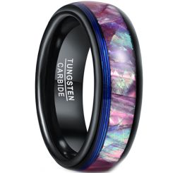 **COI Tungsten Carbide Black Blue Abalone Shell Dome Court Ring-7284BB