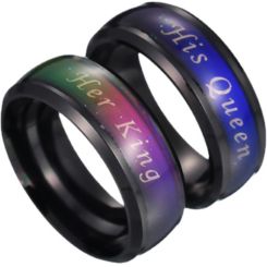 **COI Black Titanium Her King His Queen Beveled Edges Ring-7295BB