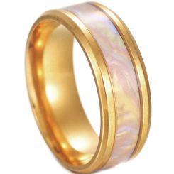 **COI Gold Tone Titanium Abalone Shell Beveled Edges Ring-7304BB