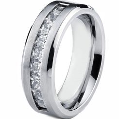 **COI Titanium Beveled Edges Ring With Cubic Zirconia-7308BB