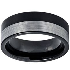 **COI Tungsten Carbide Black Silver Pipe Cut Flat Ring-7309BB