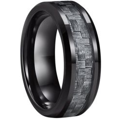 **COI Black Tungsten Carbide Beveled Edges Ring With Carbon Fiber-7314BB
