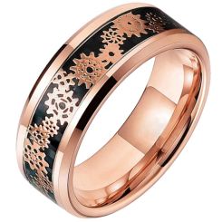 **COI Rose Tungsten Carbide Gears Beveled Edges Ring With Carbon Fiber-7318BB