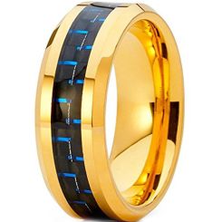 **COI Gold Tone Tungsten Carbide Beveled Edges Ring With Carbon Fiber-7321BB