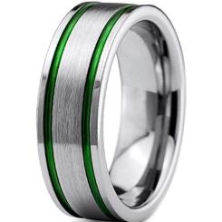 **COI Tungsten Carbide Silver Green Double Grooves Ring-7323BB