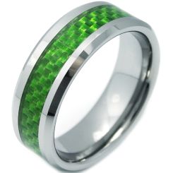 **COI Tungsten Carbide Beveled Edges Ring With Green Carbon Fiber-7326BB