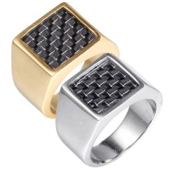 **COI Titanium Gold Tone/Silver Ring With Carbon Fiber-7333AA