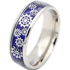 **COI Titanium Gears Ring With Blue Carbon Fiber-7337AA