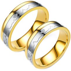 **COI Titanium Gold Tone Silver Heartbeat & Heart Ring-7352AA