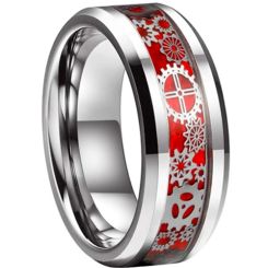 **COI Tungsten Carbide Gears Beveled Edges Ring With Carbon Fiber-7363AA