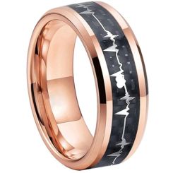 **COI Rose Tungsten Carbide Heartbeat Beveled Edges Ring With Carbon Fiber-7365AA