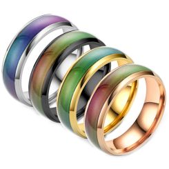 **COI Titanium Black/Silver/Rose/Gold Tone Rainbow Color Dome Court Ring-7366AA