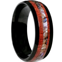 **COI Black Titanium Abalone shell & Wood Dome Court Ring-7369AA