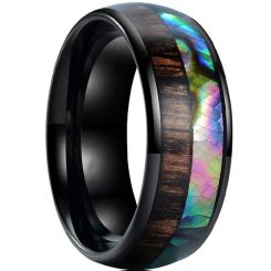 **COI Black Titanium Abalone shell & Wood Dome Court Ring-7375AA