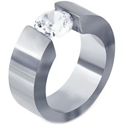 **COI Titanium Silver/Black/Gold Tone Solitaire Ring With Cubic Zirconia-7380AA