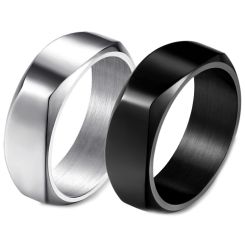 **COI Titanium Black/Silver Wedding Couple Ring-7385AA