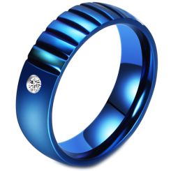 **COI Blue Titanium Grooves Ring With Cubic Zirconia-7399AA