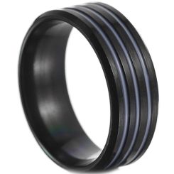 **COI Titanium Black Blue Purple Triple Grooves Beveled Edges Ring- 7406AA